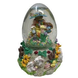 Vintage 90s Easter Bunny Music water Snow Globe Ceramic Peter Cotton Tale